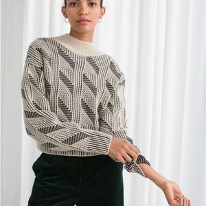 Elegant Chevron Knit Sweater - Cream and Black